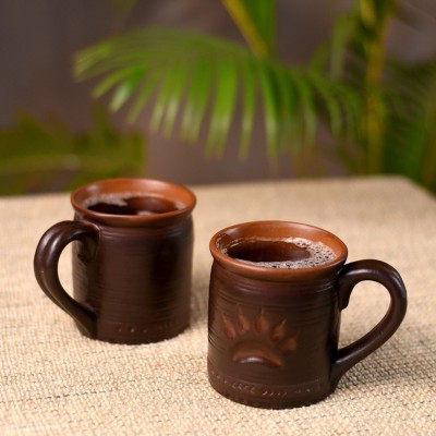 Unravel India Studio Glazed Pottery Beers (Set of 2, Black ) Ceramic Beer Mug(120 ml, Pack of 2)