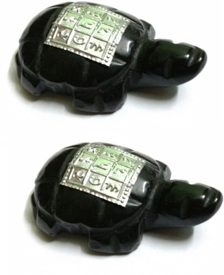 AIR9999 Set of 2 Kurma Vastu Yantra On Black Agate Crystal Carved Tortoise Kachua Vastu Yantram Decorative Showpiece  -  2 cm(Crystal, Black)