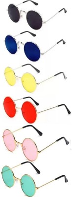 kingscape Round Sunglasses(For Men & Women, Red, Yellow, Blue, Pink, Green, Black)