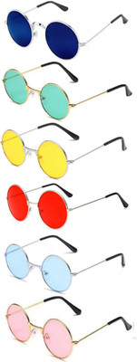 SHAAH COLLECTIONS Round Sunglasses(For Men & Women, Red, Yellow, Blue, Pink, Blue,...