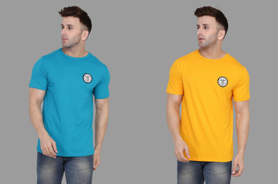Lawful Casual Solid Men Round Neck Light Green, Yellow T-Shirt