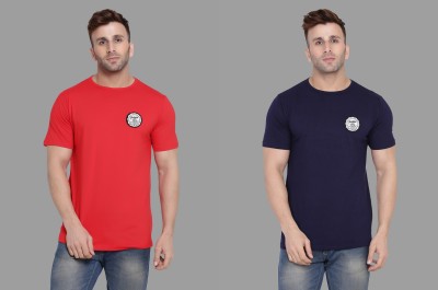 Money Leaf Solid Men Round Neck Dark Blue, Red T-Shirt