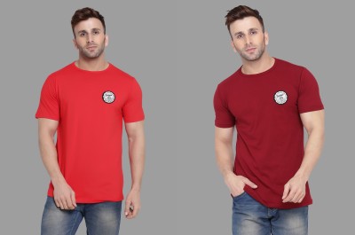 Lawful Casual Solid Men Round Neck Red, Maroon T-Shirt