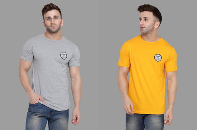 Blisstone Solid Men Round Neck Silver, Yellow T-Shirt