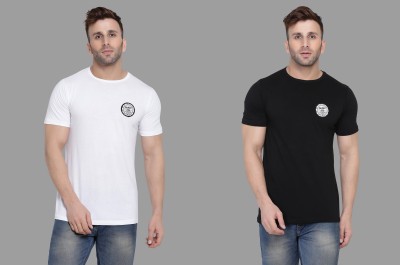 Lawful Casual Solid Men Round Neck White, Black T-Shirt