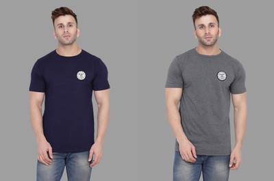 Lawful Casual Solid Men Round Neck Dark Blue, Grey T-Shirt