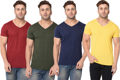 Jangoboy Solid Men V Neck Multicolor T-Shirt