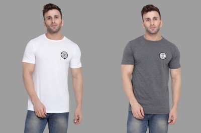 Money Leaf Solid Men Round Neck White, Grey T-Shirt