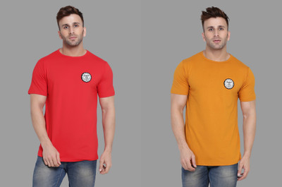 BEYOU FASHION Solid Men Round Neck Red, Gold T-Shirt