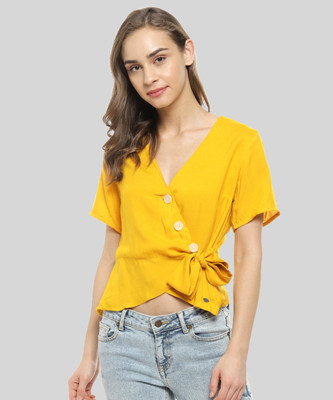 CAMPUS SUTRA Casual Full Sleeve Solid Women Yellow Top