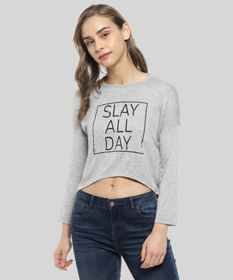 CAMPUS SUTRA Casual Sleeveless Printed Women Grey Top