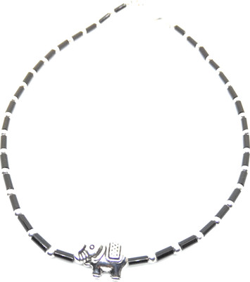 AKS Jewelz Oxidized slver elephant Anklet with black pipe beads Alloy Anklet