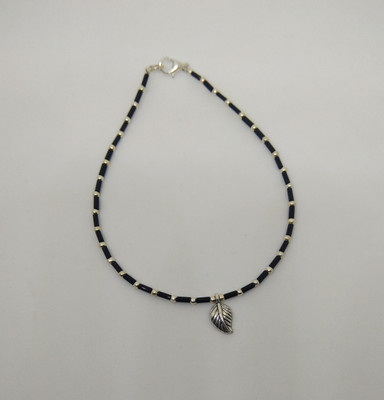 AKS Jewelz Oxidized slver Leaf Anklet with black pipe beads Alloy Anklet