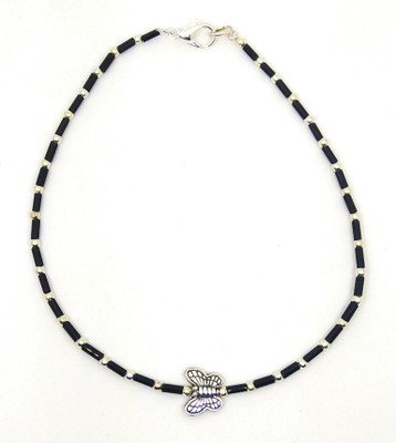 AKS Jewelz Oxidized slver butterfly Anklet with black pipe beads Alloy Anklet