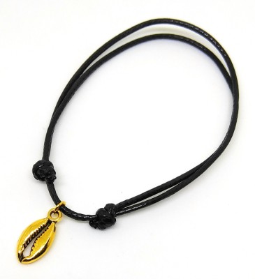 AKS Jewelz Adjustable Knot black rope Anklet with Gold Sea Shell Charms Cotton Dori Anklet