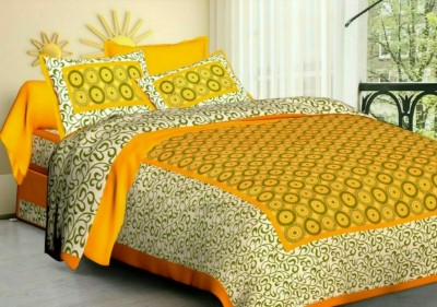 DHAKAD 144 TC Cotton Double Jaipuri Prints Flat Bedsheet(Pack of 1, Yellow)