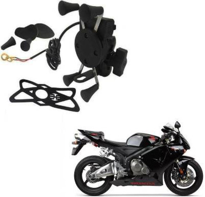 avyaan X Shape 360 Degrees Handlebar Mirror Adjustable Spide Mobile Mount Holder for Motorcycle with USB Charging Point Bike Mobile Holder(Black)