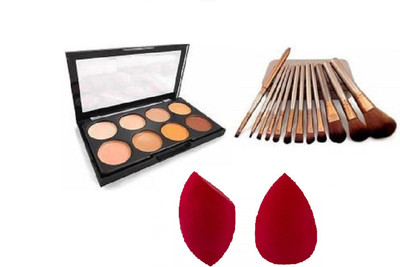 Miss Hot 12Pcs Makeup Brush set With 8 Shade Contour Kit And 2 Pcs Makeup Blender(3 Items in the set)