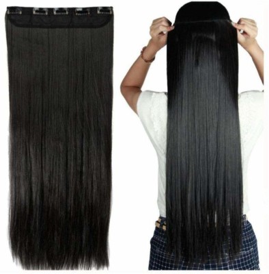 Chronex 5 Clips Based 24Inch Straight/Wavy Full Head  Extension/Wig for Girls & Women (Black) Hair Extension