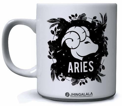Jhingalala Zodiac Sign Aries Printed Premium Quality Ceramic Coffee Mug(350 ml)