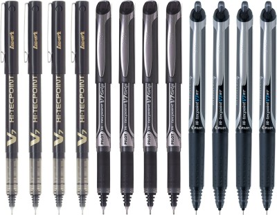 PILOT V7/V7 Grip/V7 RT (Black - Set of 12) Roller Ball Pen(Pack of 12, Ink Color - Black)