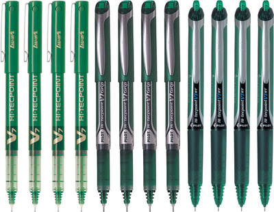 PILOT V7/V7 Grip/V7 RT (Green - Set of 12) Roller Ball Pen(Pack of 12, Ink Color - Green)