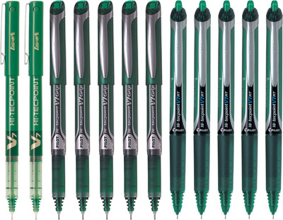 PILOT V7/V7 Grip/V7 RT (Green - Set of 12) Roller Ball Pen(Pack of 12, Ink Color - Green)