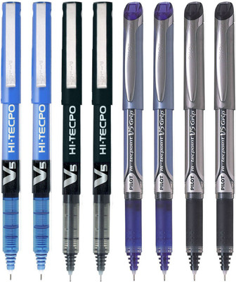 PILOT V5/V5 Grip (Blue/Black - Set of 8) Roller Ball Pen(Pack of 8, Ink Color - Multicolor)