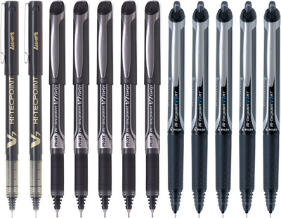 PILOT V7/V7 Grip/V7 RT (Black - Set of 12) Roller Ball Pen(Pack of 12, Ink Color - Black)