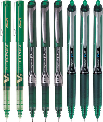 PILOT V7/V7 Grip/V7 RT (Green - Set of 8) Roller Ball Pen(Pack of 8, Ink Color - Green)