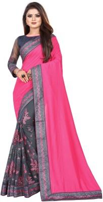 G JELLY FASHION TREE Self Design, Embroidered Bollywood Net, Art Silk Saree(Pink, Grey)