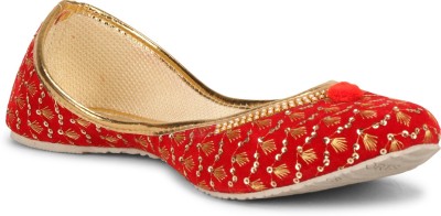 Tryfeet Traditional Ethnic Punjabi Jutti Jutis For Women(Red, Gold)