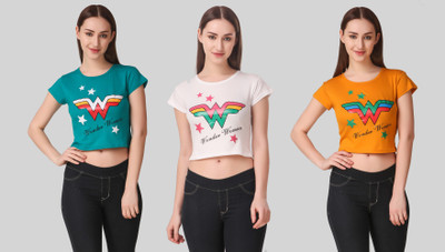 M & J Casual Short Sleeve Printed Women Green, White, Yellow Top