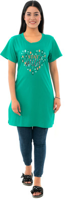 Duchess Casual Short Sleeve Printed Women Green Top