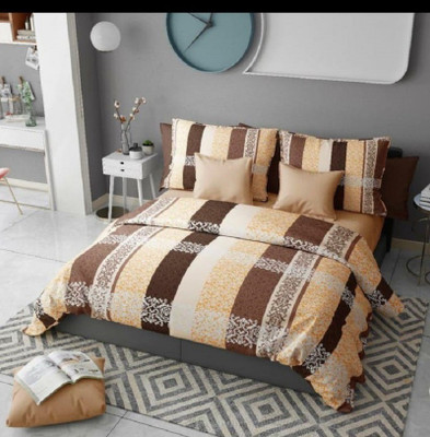 Divine Homes Microfiber Double Flat 200 TC Printed Bedsheet(Pack of 1, Beige)
