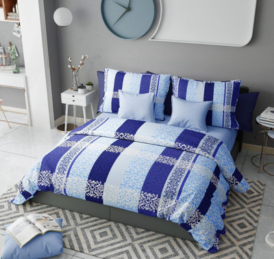 Divine Homes Microfiber Double Flat 200 TC Printed Bedsheet(Pack of 1, Blue)