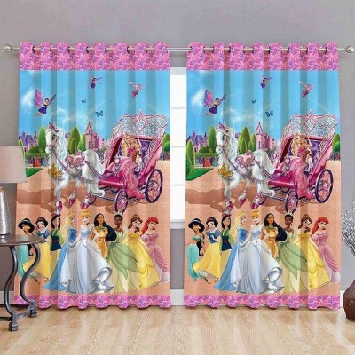 RS COLLACTION 213 cm (7 ft) Polyester Door Curtain (Pack Of 2)(Printed, Pink, Blue)