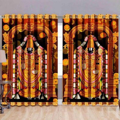 RS COLLACTION 274 cm (9 ft) Polyester Long Door Curtain (Pack Of 2)(Printed, Orange)