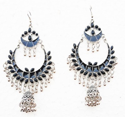 Fashion Factory Beautiful Black Jhumki Silver Plated Long Earring For Women And Girl Alloy Chandbali Earring