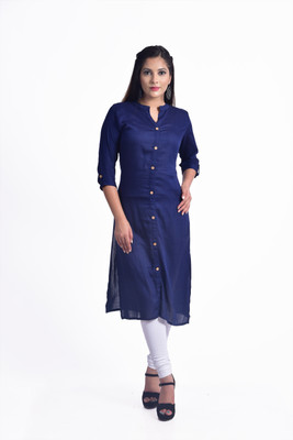 ANTARMANA Women Solid Straight Kurta(Blue)