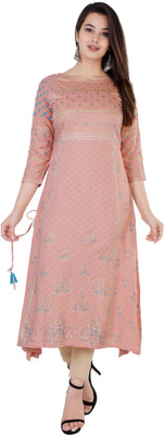 Rangshalaa Women Printed Flared Kurta(Pink)
