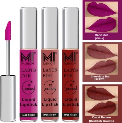 MI FASHION Fuller Lips Single Stroke Application Liquid Matte Lipstick Set Code no 444(Wine,Brown,Red Brown, 9 ml)