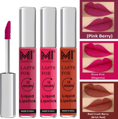 MI FASHION Water Proof Long Lasting Matte Liquid Lipstick Combo Set Code no 1736(Pink,Pink,Brick Red, 9 ml)