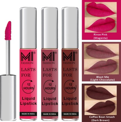 MI FASHION Water Proof Long Lasting Matte Liquid Lipstick Combo Set Code no 1722(Pink,Chocolate,Coffee, 9 ml)