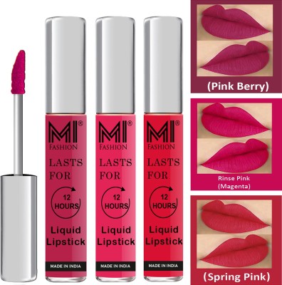 MI FASHION Matte Liquid Lipstick Combo Set Made in India Long Lasting Cruelty Free Code no 1383(Pink,Pink,Pink, 9 ml)