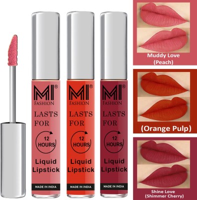 MI FASHION Water Proof Long Lasting Matte Liquid Lipstick Combo Set Code no 1706(Peach,Orange,Cherry Red, 9 ml)