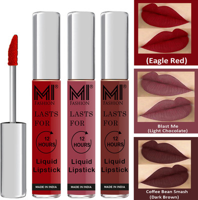 MI FASHION Fuller Lips Single Stroke Application Liquid Matte Lipstick Set Code no 412(Red,Chocolate,Coffee, 9 ml)