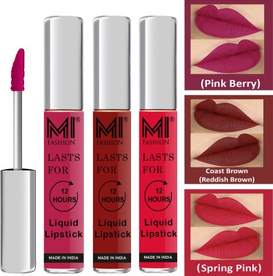 MI FASHION Matte Liquid Lipstick Combo Set Made in India Long Lasting Cruelty Free Code no 1388(Pink,Reddish Brown,Pink, 9 ml)