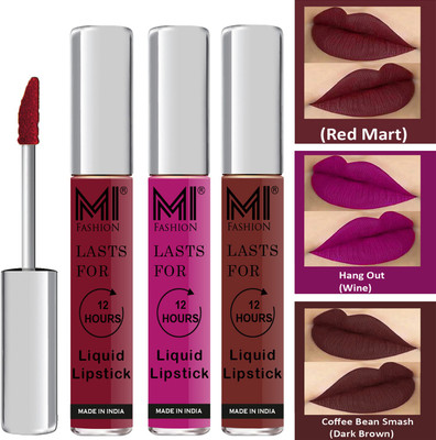 MI FASHION Matte Liquid Lipstick Combo Set Made in India Long Lasting Cruelty Free Code no 1415(Red,Wine,Coffee, 9 ml)