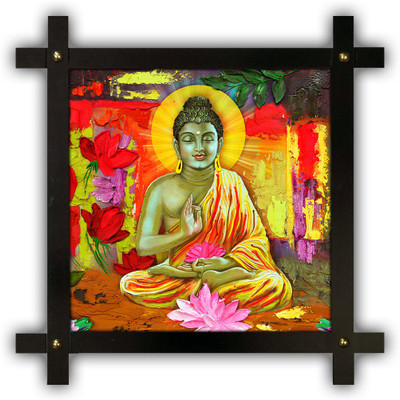 Poster N Frames Cross Wooden Frame Hand-Crafted with photo of Buddha 18176-Crossframe Digital Reprint 16.5 inch x 16.5 inch Painting(With Frame)